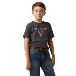 ARIAT BOYS BARBED WIRE STEER TEE - CHARCOAL