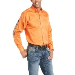 ARIAT MENS TEAM LOGO TWILL CLASSIC SHIRT MANDARIAN ORANGE
