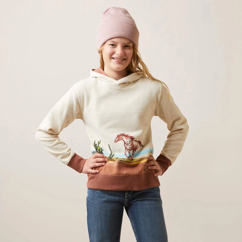 ARIAT GIRLS WILD HORSE SWEATSHIRT - OATMEAL HEATHER 3 ARIAT GIRLS WILD HORSE SWEATSHIRT - OATMEAL HEATHER