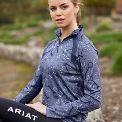 Ariat Womens Sunstopper 2.0 1/4 Zip Baselayer Top -Western Fashion-Ariat AriatWomensSunstopper2.0quarterZipBaselayerTopCharcoalBit2