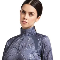 Ariat Womens Sunstopper 2.0 1/4 Zip Baselayer Top -Western Fashion-Ariat AriatWomensSunstopper2.0quarterZipBaselayerTopCharcoalBitPrint1