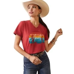 ARIAT WOMENS REAL HORIZON TEE SHIRT - ORANGE